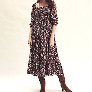 ANN TAYLOR FLORAL SMOCKED PUFF SLEEVE MAXI DRESS